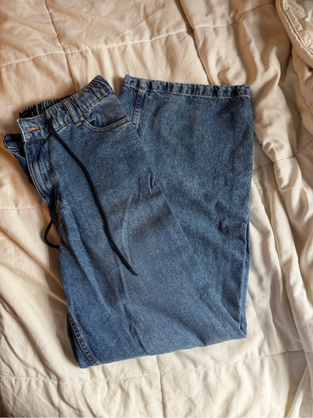 Asos blue drawstring waist high waist wide leg streetwear grunge denim jeans